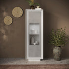 Berlin 1 Door 67cm Matt White and Concrete Grey Glass Display Cabinet - FurniComp
