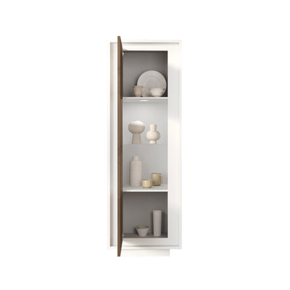 Berlin 1 Door 67cm Matt White and Mercure Oak Glass Display Cabinet - FurniComp