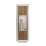 Berlin 1 Door 67cm Matt White and Mercure Oak Glass Display Cabinet - FurniComp