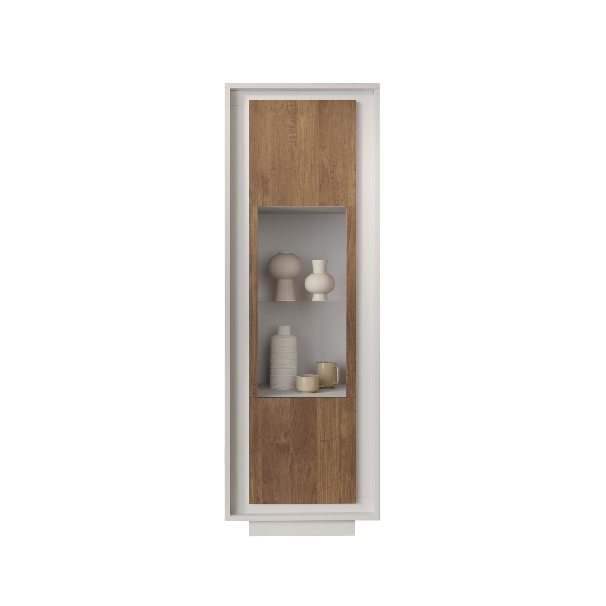 Berlin 1 Door 67cm Matt White and Mercure Oak Glass Display Cabinet - FurniComp