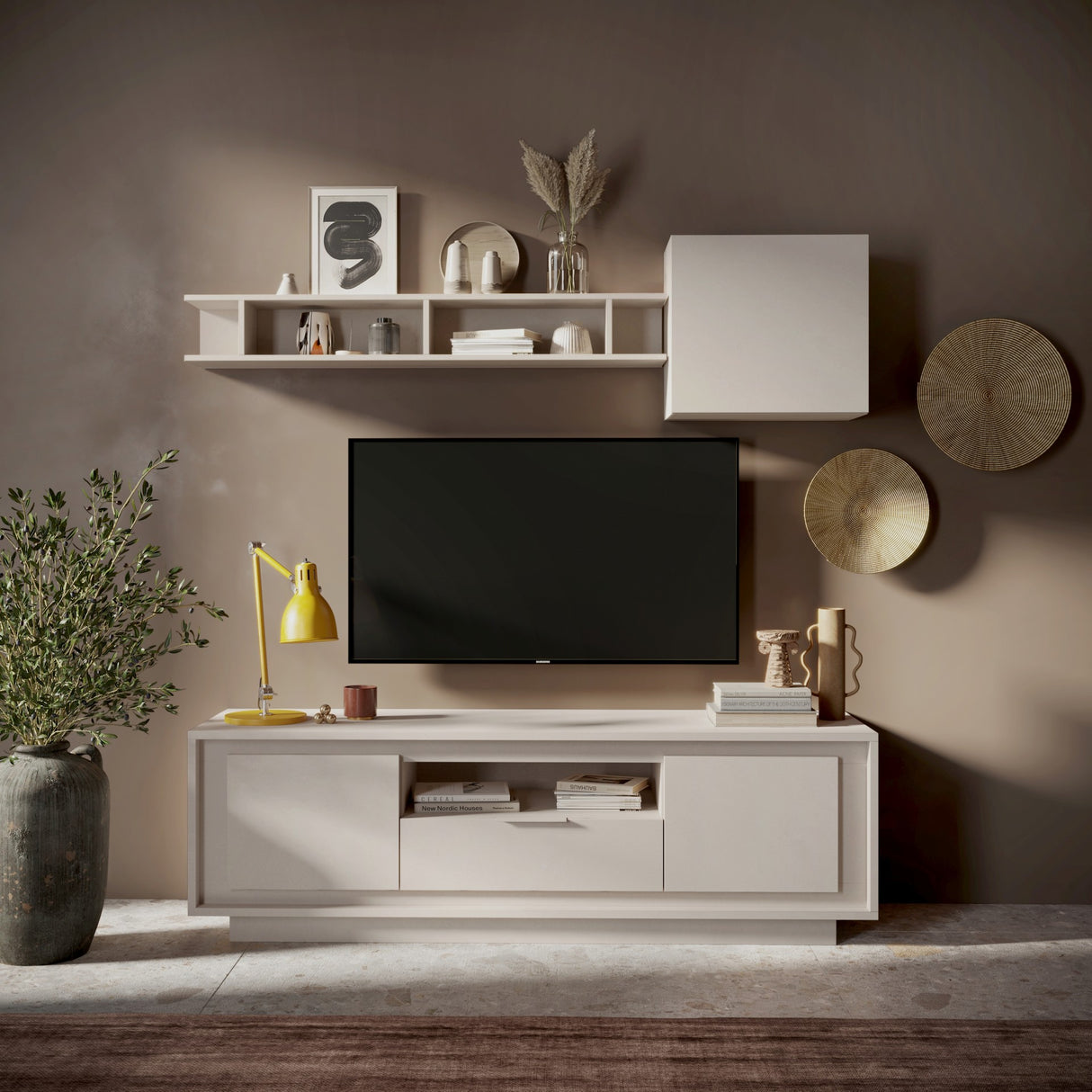 Berlin 2 Door 1 Drawer 180cm Cashmere TV Stand - FurniComp