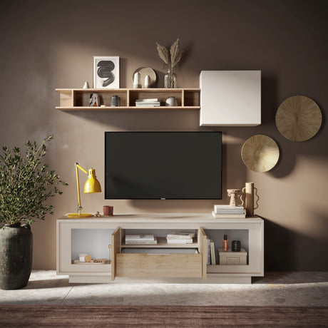 Berlin 2 Door 1 Drawer 180cm Cashmere and Cadiz Oak TV Stand - FurniComp