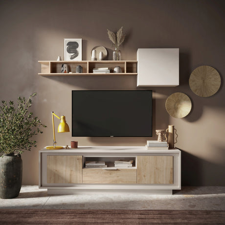 Berlin 2 Door 1 Drawer 180cm Cashmere and Cadiz Oak TV Stand - FurniComp