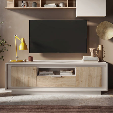 Berlin 2 Door 1 Drawer 180cm Cashmere and Cadiz Oak TV Stand - FurniComp