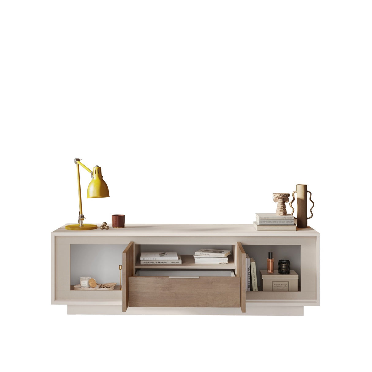 Berlin 2 Door 1 Drawer 180cm Cashmere and Mercure Oak TV Stand - FurniComp