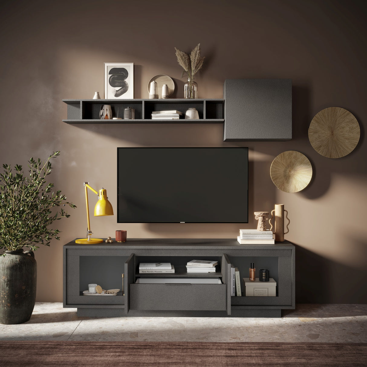 Berlin 2 Door 1 Drawer 180cm Grey TV Stand - FurniComp