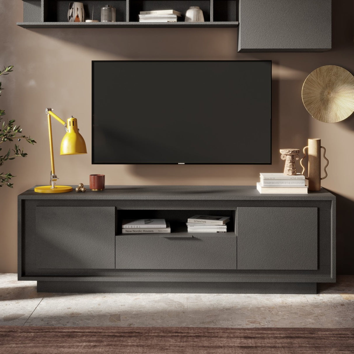 Berlin 2 Door 1 Drawer 180cm Grey TV Stand - FurniComp