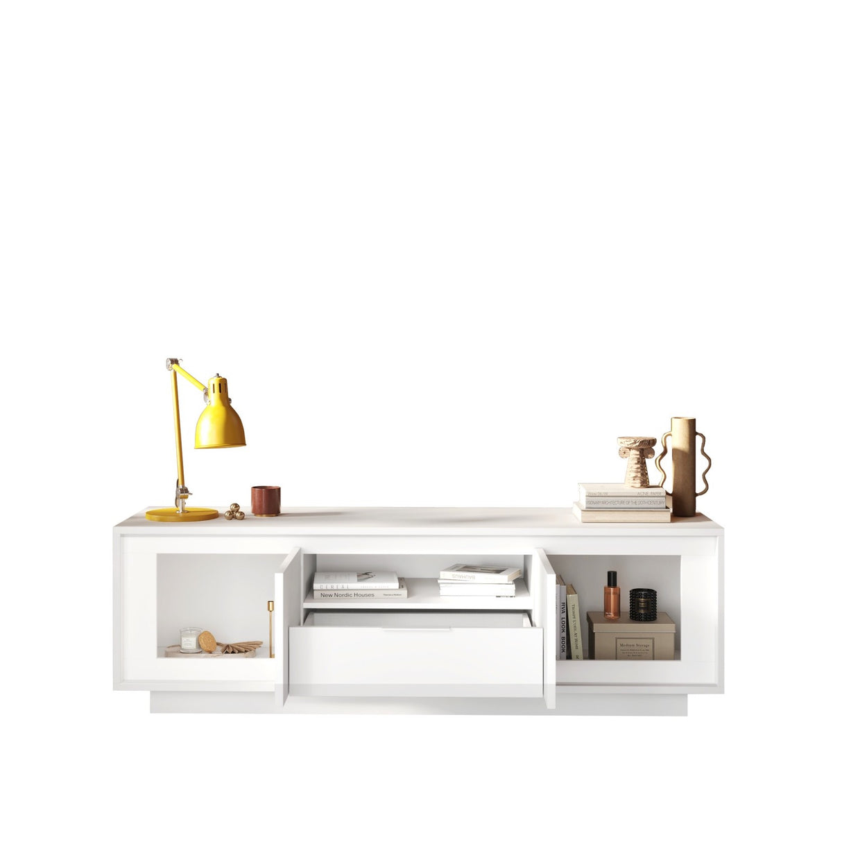 Berlin 2 Door 1 Drawer 180cm Matt White TV Stand - FurniComp