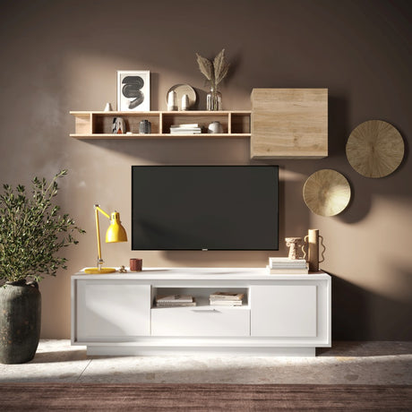 Berlin 2 Door 1 Drawer 180cm Matt White TV Stand - FurniComp