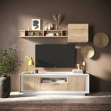 Berlin 2 Door 1 Drawer 180cm Matt White and Cadiz Oak Oak TV Stand - FurniComp
