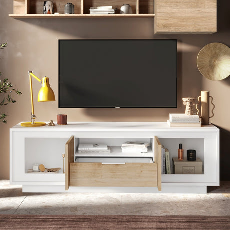 Berlin 2 Door 1 Drawer 180cm Matt White and Cadiz Oak Oak TV Stand - FurniComp