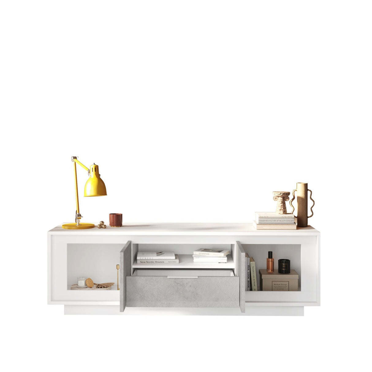 Berlin 2 Door 1 Drawer 180cm Matt White and Concrete Grey TV Stand - FurniComp