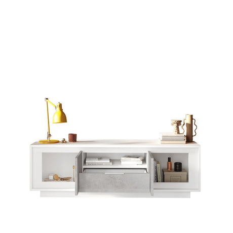 Berlin 2 Door 1 Drawer 180cm Matt White and Concrete Grey TV Stand - FurniComp
