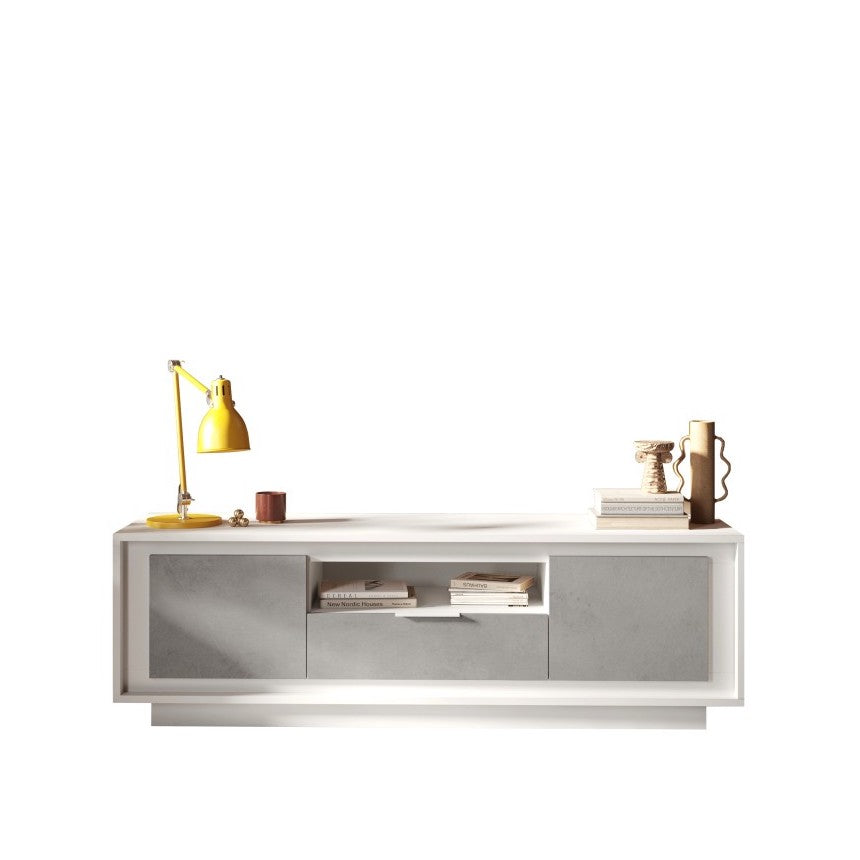 Berlin 2 Door 1 Drawer 180cm Matt White and Concrete Grey TV Stand - FurniComp