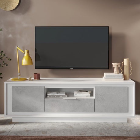 Berlin 2 Door 1 Drawer 180cm Matt White and Concrete Grey TV Stand - FurniComp