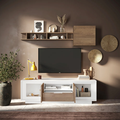 Berlin 2 Door 1 Drawer 180cm Matt White and Mercure Oak Oak TV Stand - FurniComp