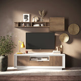 Berlin 2 Door 1 Drawer 180cm Matt White and Mercure Oak Oak TV Stand - FurniComp