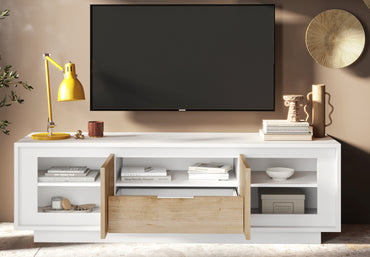 Berlin 2 Door 1 Drawer 180cm Matt White and Cadiz Oak Oak TV Stand - FurniComp