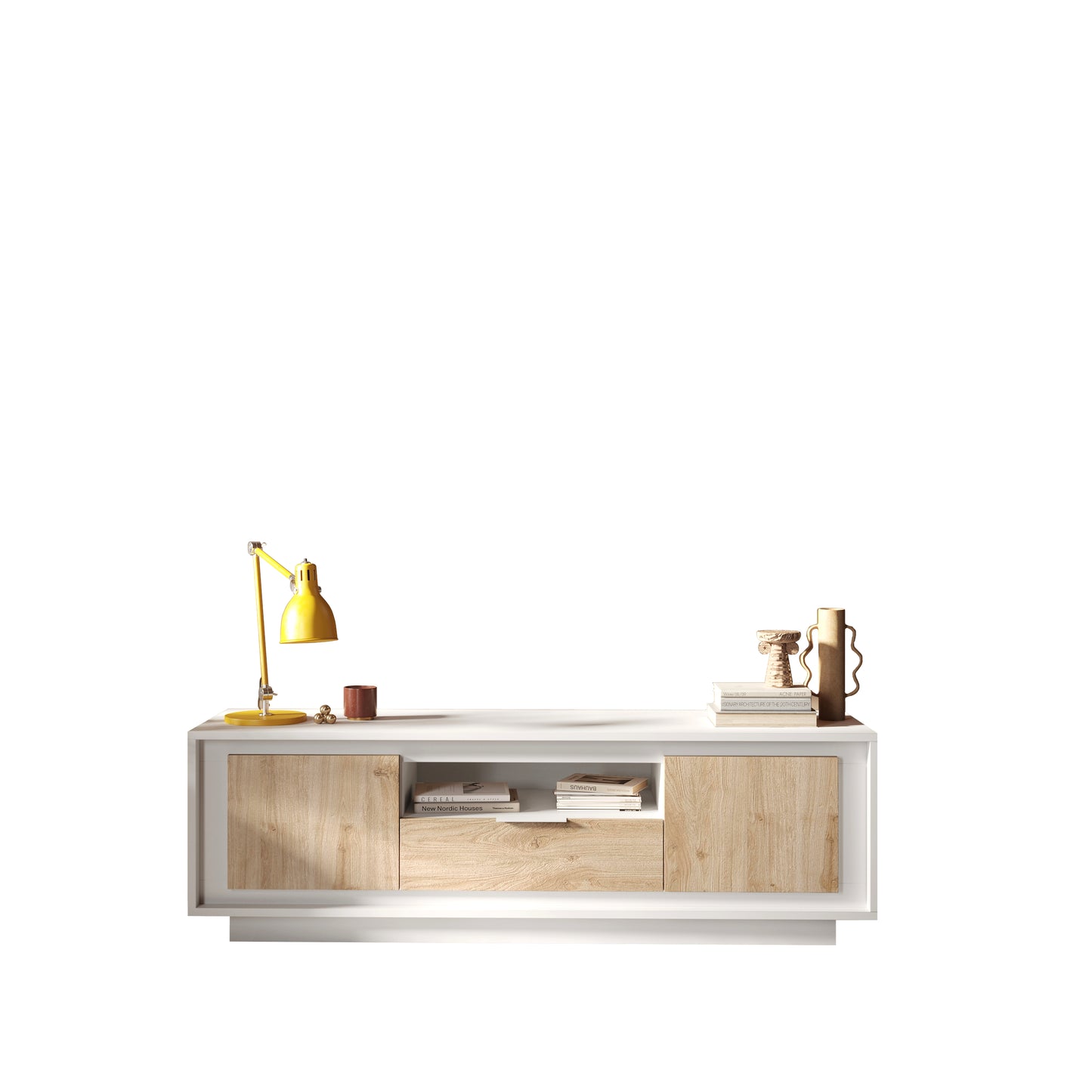 Berlin 2 Door 1 Drawer 180cm Matt White and Cadiz Oak Oak TV Stand - FurniComp