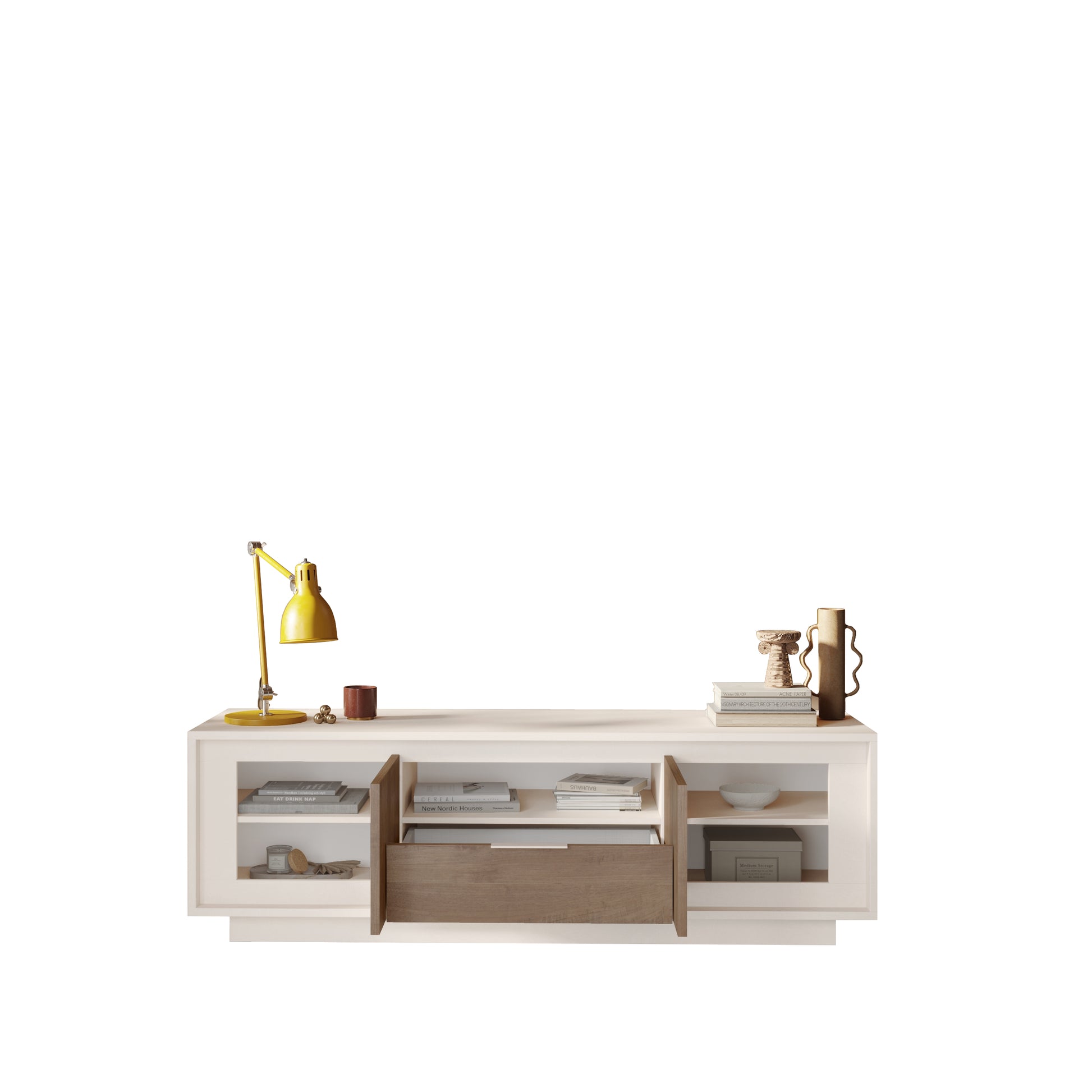 Berlin 2 Door 1 Drawer 180cm Cashmere and Mercure Oak TV Stand - FurniComp