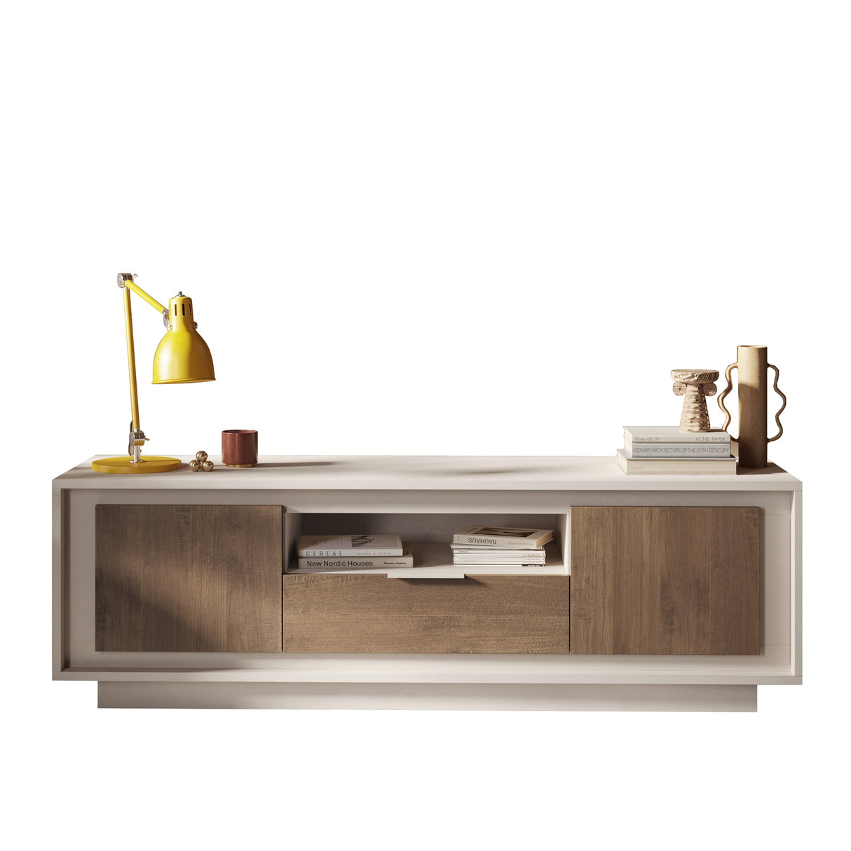 Berlin 2 Door 1 Drawer 180cm Cashmere and Mercure Oak TV Stand - FurniComp