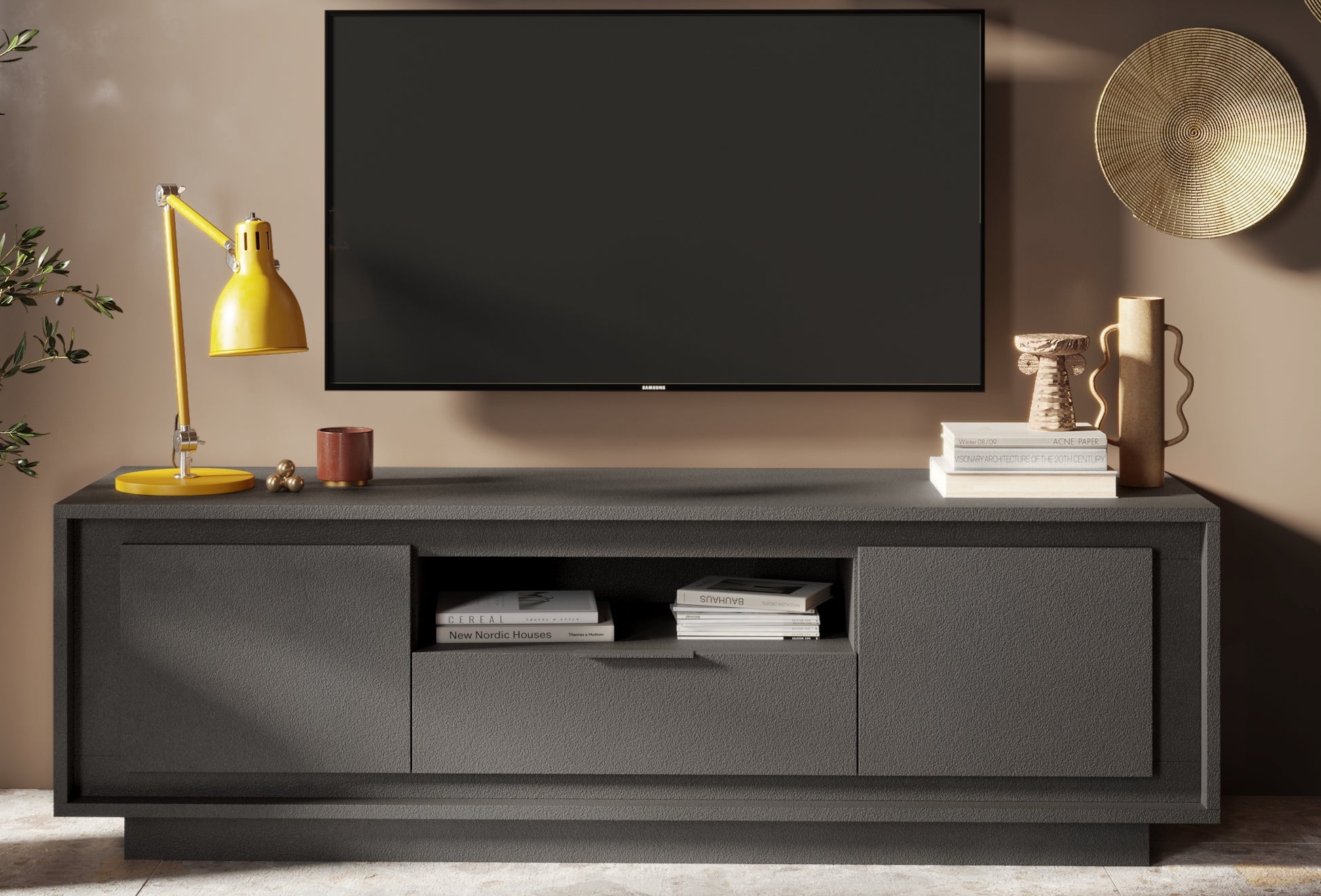 Berlin 2 Door 1 Drawer 180cm Grey TV Stand - FurniComp