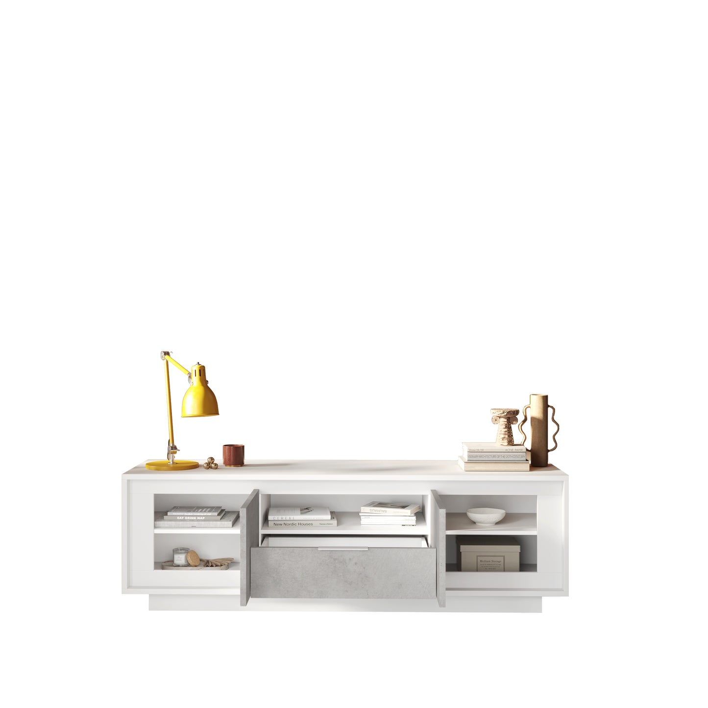 Berlin 2 Door 1 Drawer 180cm Matt White and Concrete Grey TV Stand - FurniComp