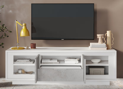 Berlin 2 Door 1 Drawer 180cm Matt White and Concrete Grey TV Stand - FurniComp