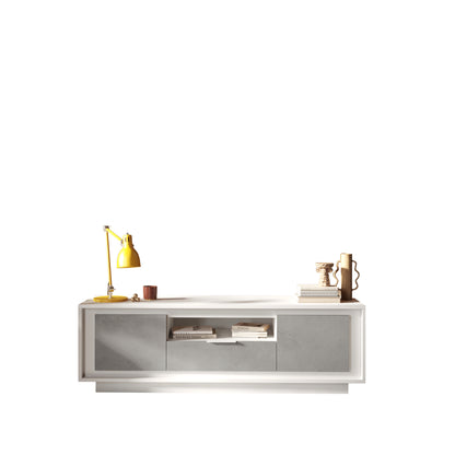 Berlin 2 Door 1 Drawer 180cm Matt White and Concrete Grey TV Stand - FurniComp