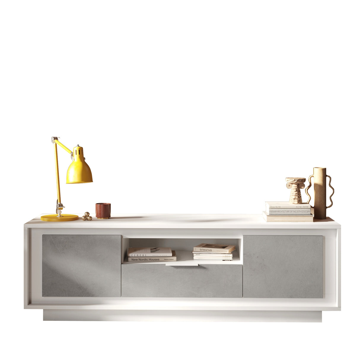 Berlin 2 Door 1 Drawer 180cm Matt White and Concrete Grey TV Stand - FurniComp