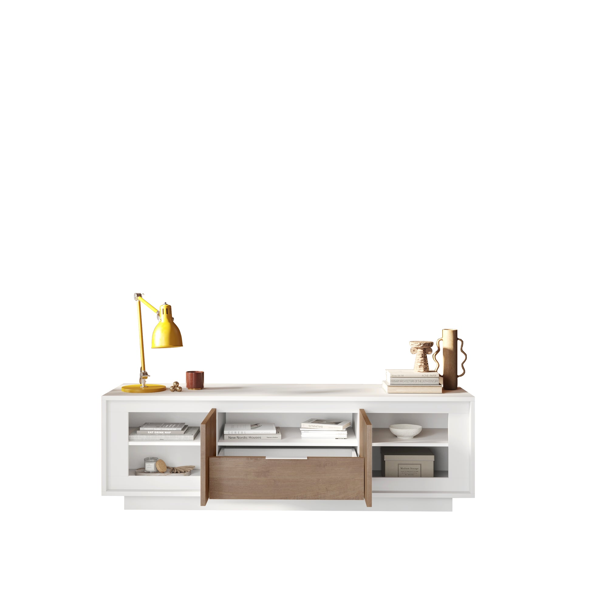 Berlin 2 Door 1 Drawer 180cm Matt White and Mercure Oak Oak TV Stand - FurniComp