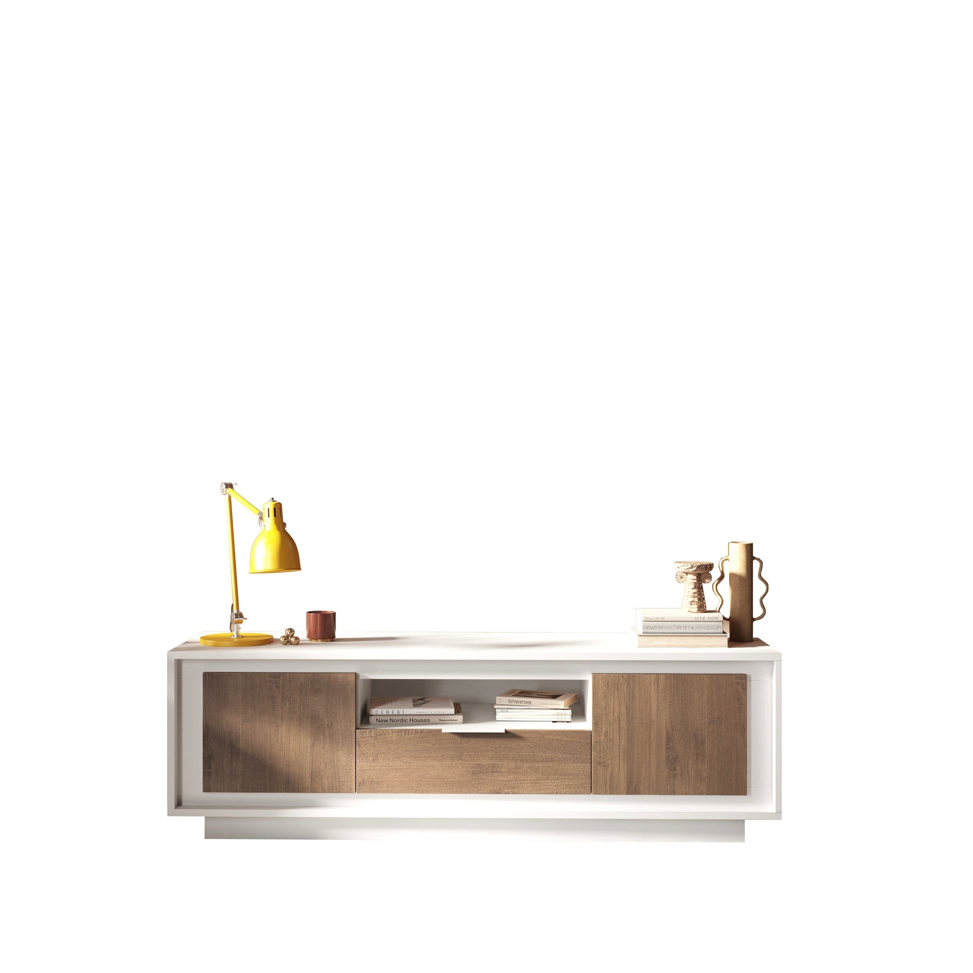 Berlin 2 Door 1 Drawer 180cm Matt White and Mercure Oak Oak TV Stand - FurniComp