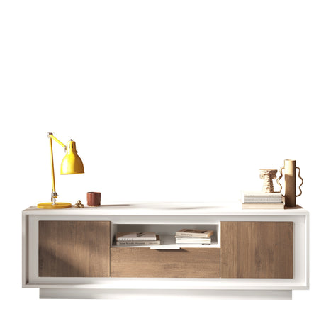 Berlin 2 Door 1 Drawer 180cm Matt White and Mercure Oak Oak TV Stand - FurniComp