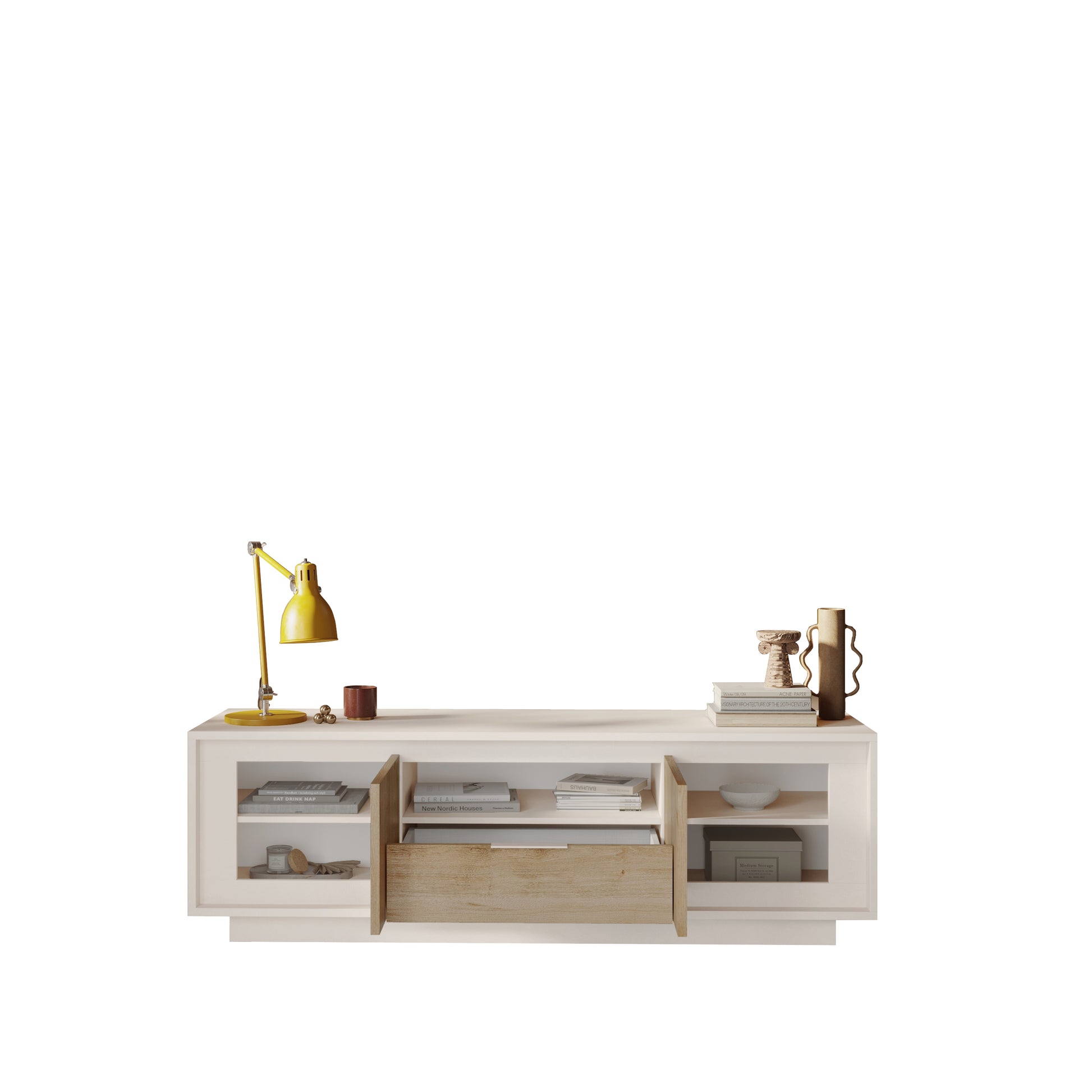 Berlin 2 Door 1 Drawer 180cm Cashmere and Cadiz Oak TV Stand - FurniComp