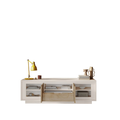 Berlin 2 Door 1 Drawer 180cm Cashmere and Cadiz Oak TV Stand - FurniComp