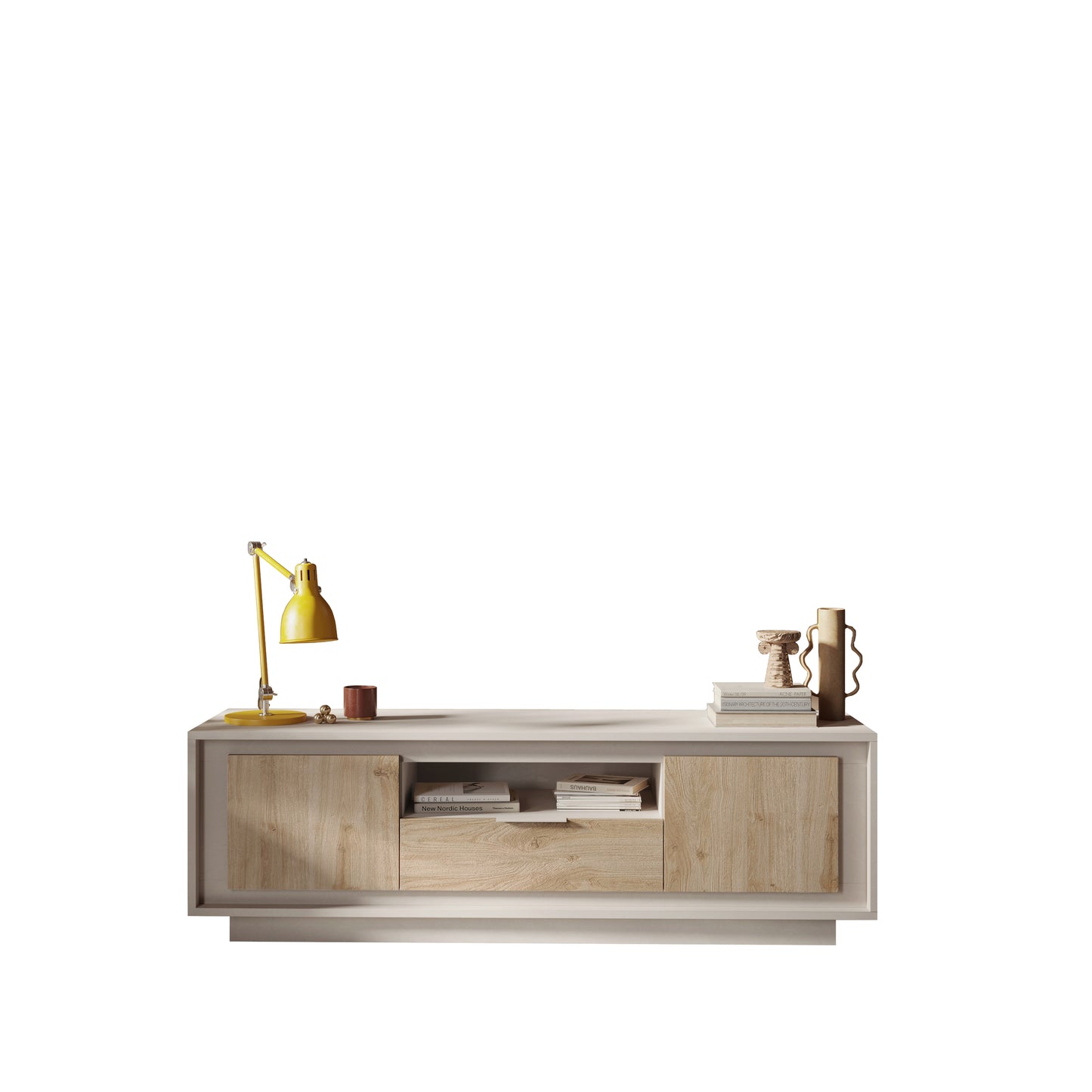 Berlin 2 Door 1 Drawer 180cm Cashmere and Cadiz Oak TV Stand - FurniComp