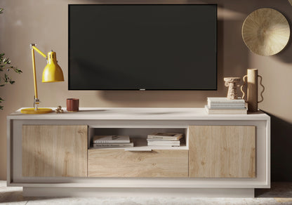 Berlin 2 Door 1 Drawer 180cm Cashmere and Cadiz Oak TV Stand - FurniComp