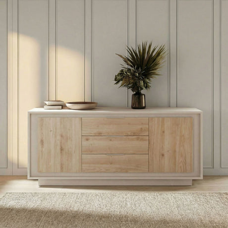 Berlin 2 Door 3 Drawer 180cm Cashmere and Cadiz Oak Sideboard - FurniComp