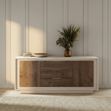 Berlin 2 Door 3 Drawer 180cm Cashmere and Mercure Oak Sideboard - FurniComp