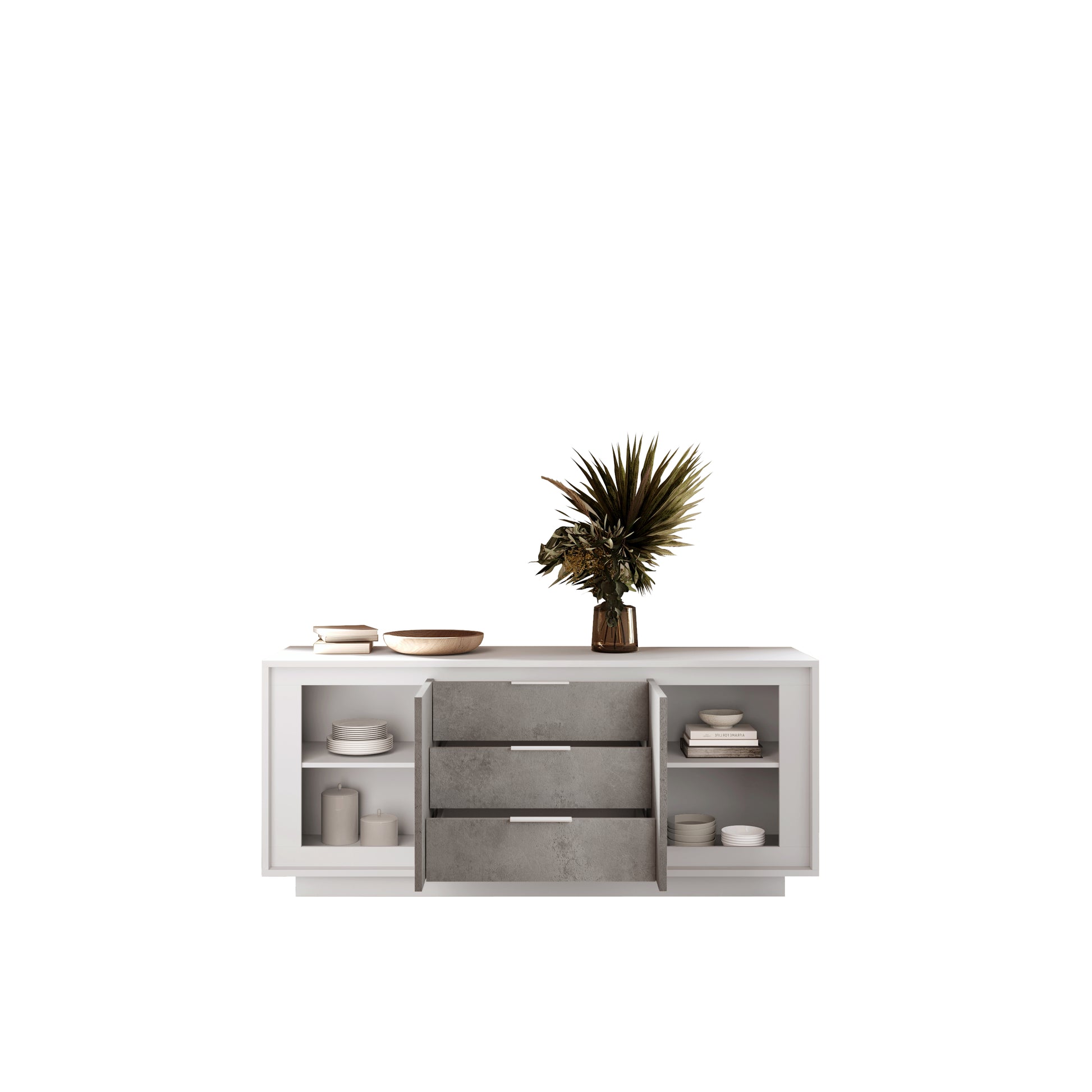 Berlin 2 Door 3 Drawer 180cm Matt White and Concrete Grey Sideboard - FurniComp