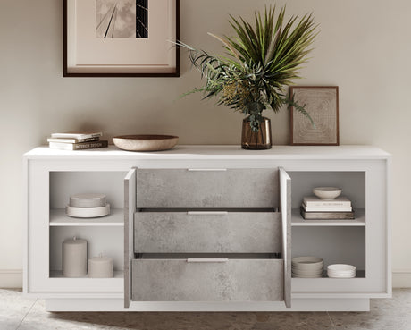 Berlin 2 Door 3 Drawer 180cm Matt White and Concrete Grey Sideboard - FurniComp