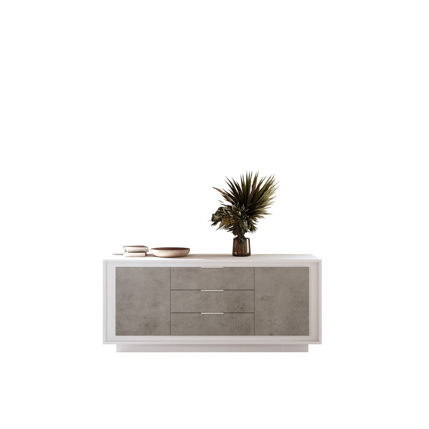 Berlin 2 Door 3 Drawer 180cm Matt White and Concrete Grey Sideboard - FurniComp