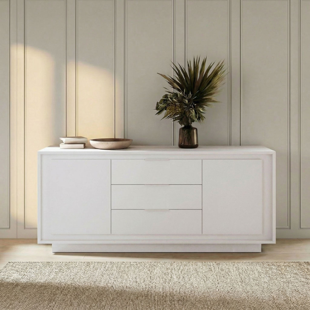 Berlin 2 Door 3 Drawer 180cm Matt White Sideboard - FurniComp
