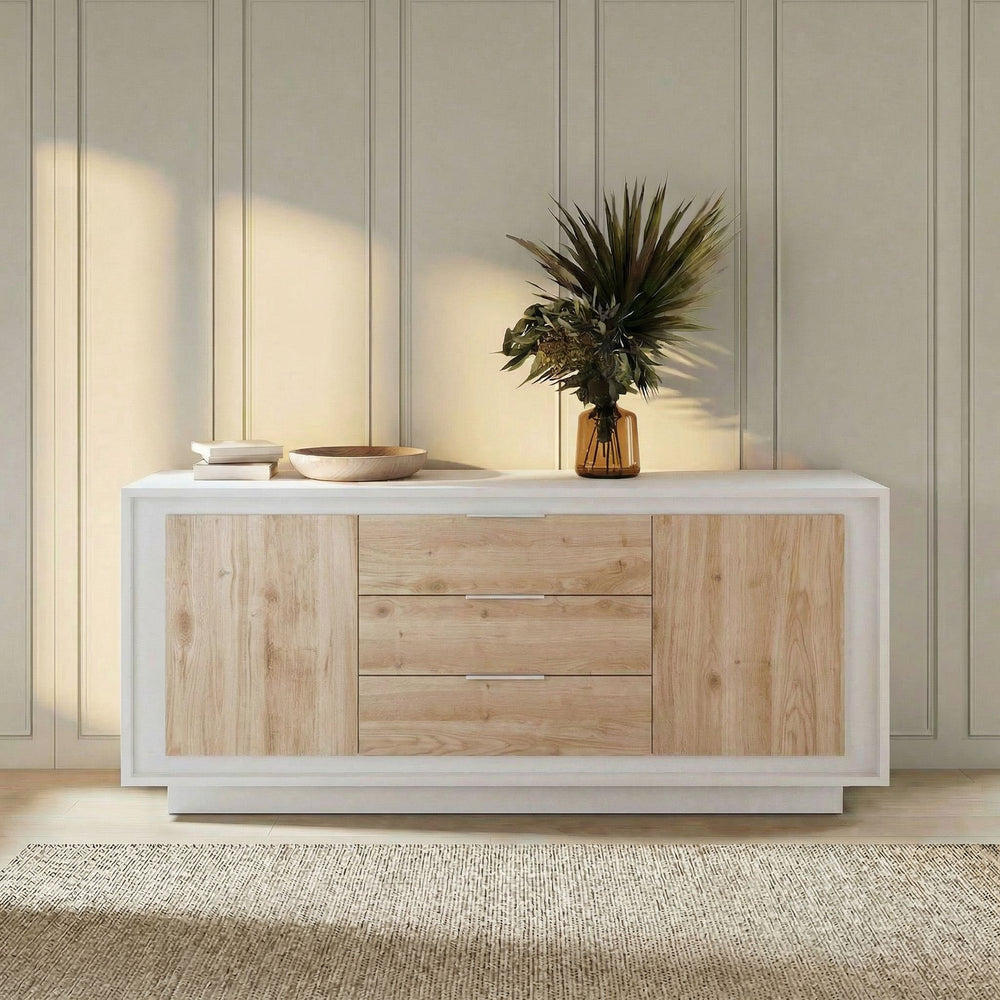 Berlin 2 Door 3 Drawer 180cm Matt White and Cadiz Oak Sideboard