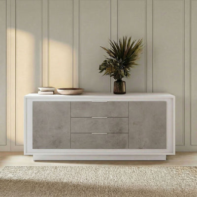 Berlin 2 Door 3 Drawer 180cm Matt White and Concrete Grey Sideboard