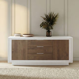 Berlin 2 Door 3 Drawer 180cm Matt White and Mercure Oak Sideboard - FurniComp