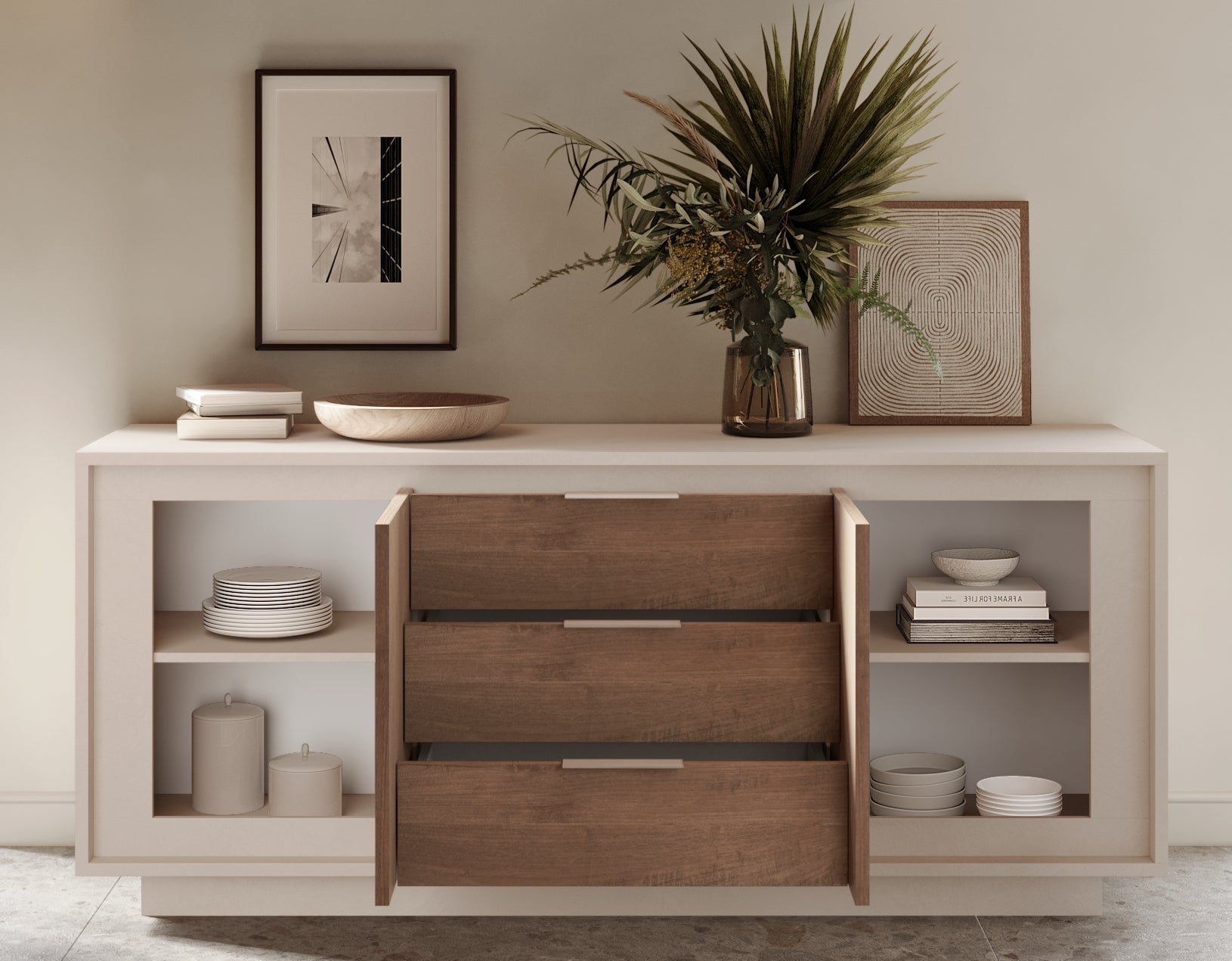 Berlin 2 Door 3 Drawer 180cm Cashmere and Mercure Oak Sideboard - FurniComp