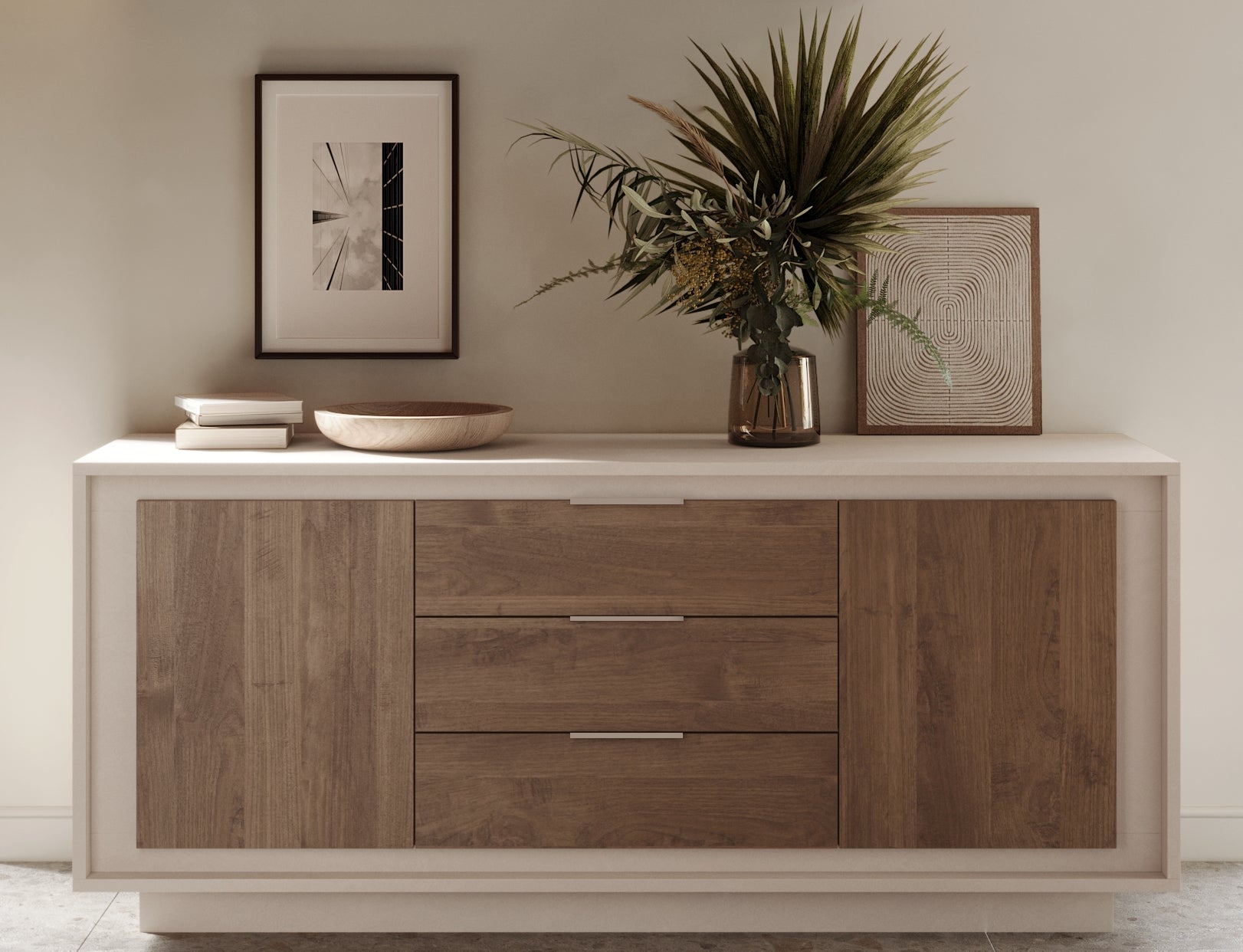 Berlin 2 Door 3 Drawer 180cm Cashmere and Mercure Oak Sideboard - FurniComp