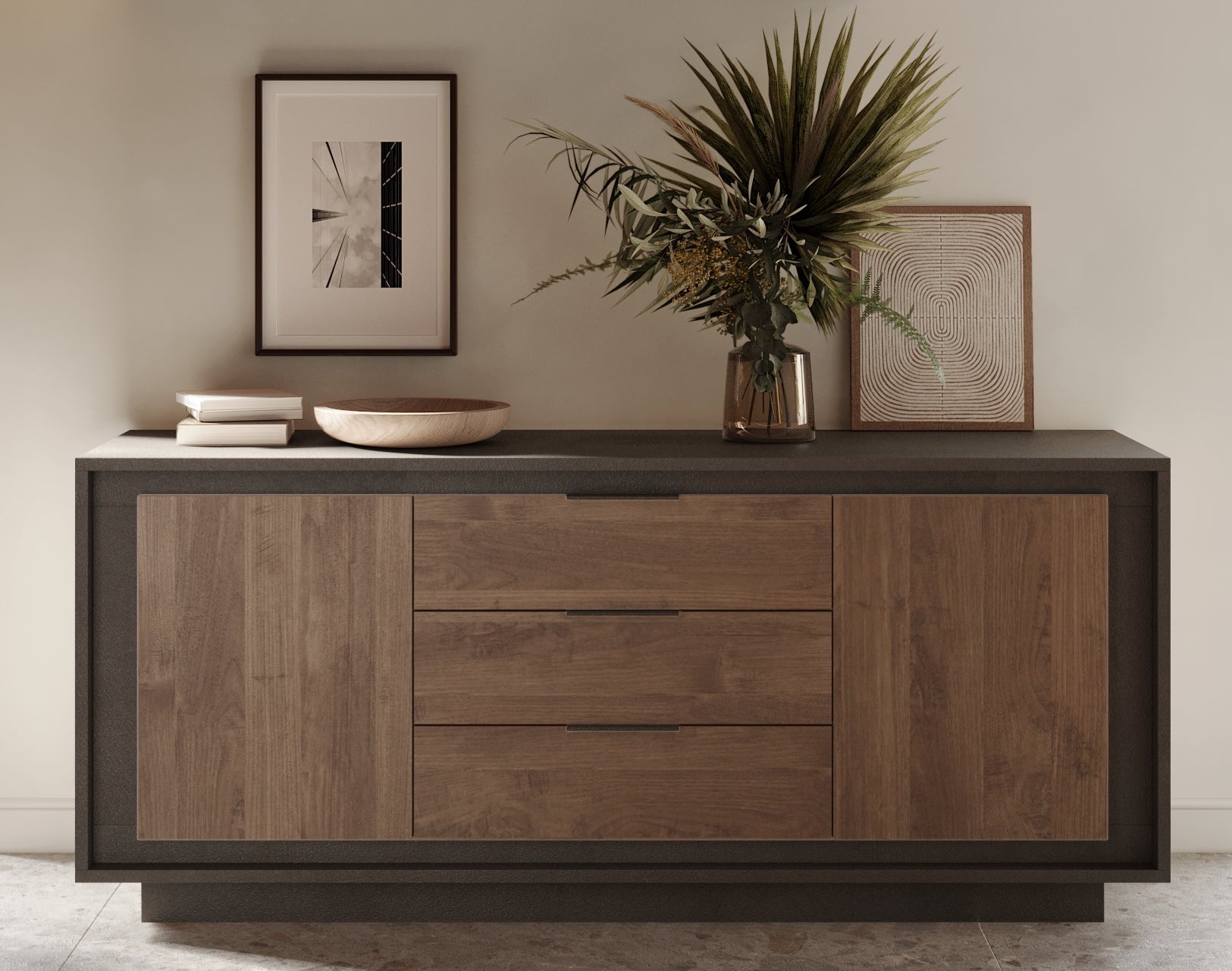 Berlin 2 Door 3 Drawer 180cm Grey and Mercure Oak Sideboard - FurniComp