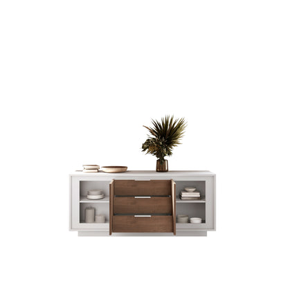 Berlin 2 Door 3 Drawer 180cm Matt White and Mercure Oak Sideboard - FurniComp